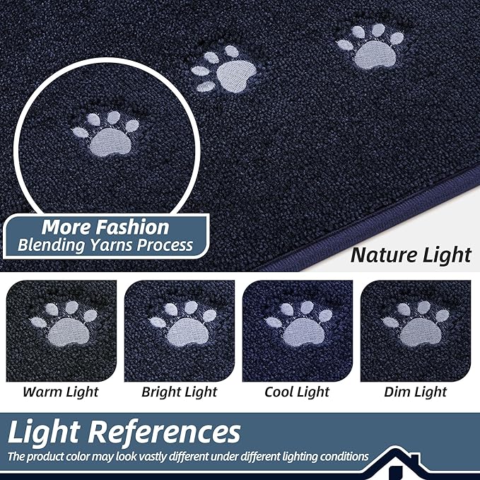 BEQHAUSE Dog Door Mat for Muddy Paws 20"x32" Dirt Trapper Absorbent Doormat Non Slip Entryway Rugs Washable Stain Resistant Welcome Floor Mat Soft Low-Profile for Front Back Door, Navy Blue