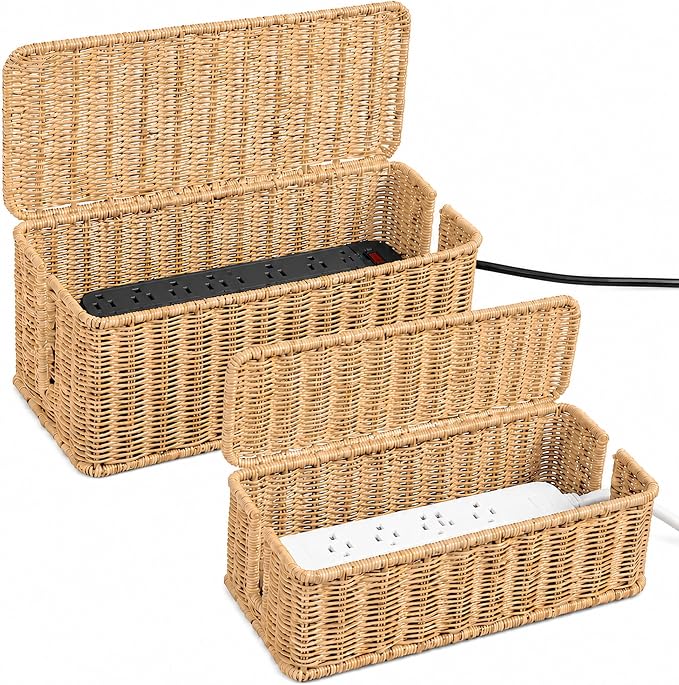 2PCS Cable Management Box Set, Handmade Rattan Cord Organizer | Large & by Cantalop