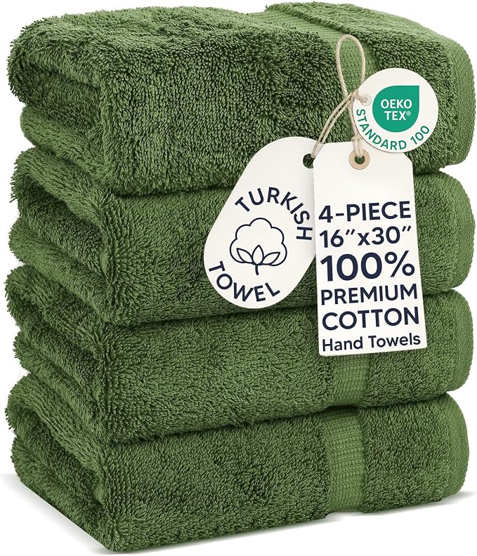Chakir Turkish Linens 100% Cotton 4-Pack Hand Towels 16x30, Moss | Premium by ChakirTurkishLinens
