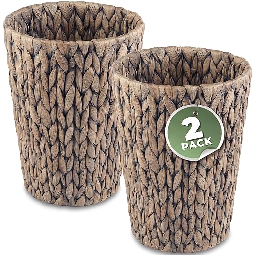 84ECO 2-Pack Small Grey Wicker Trash Cans by 84ECO