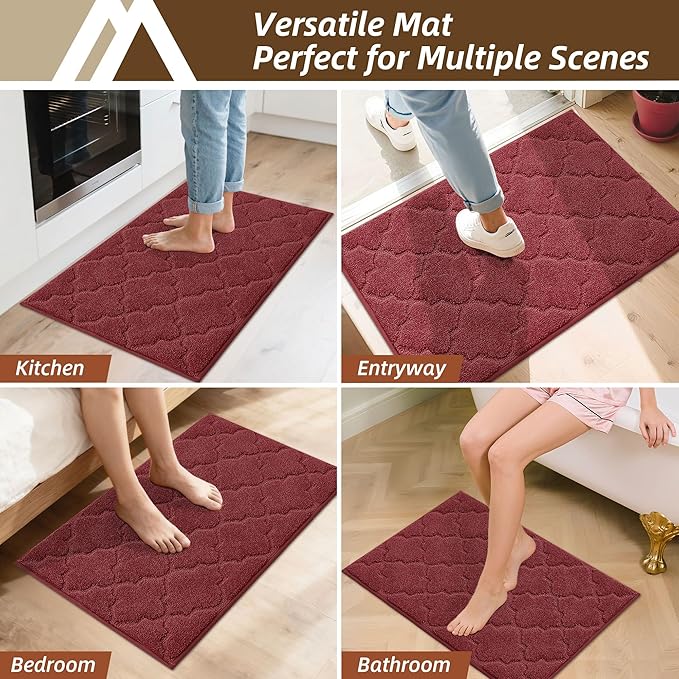 COSY HOMEER Kitchen Rugs 20" x 32" Washable Non Slip Kitchen Mats for Floor Absorbent Kitchen Carpet Soft Rugs for Kitchen,Sink Mat,Entrance,Area Rugs,Red