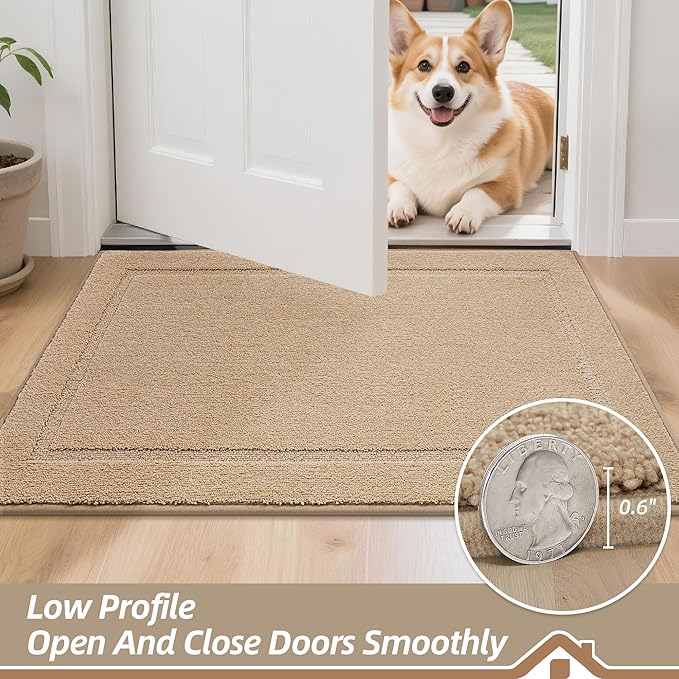 BEQHAUSE Dog Door Mat for Muddy Paws 32"x48" Dirt Trapper Absorbent Doormat Non Slip Entryway Rugs Washable Stain Resistant Welcome Floor Mat Soft Low-Profile for Front Back Door, Beige