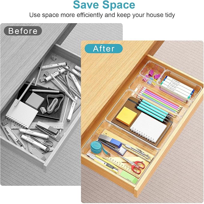 Manalete 12 Pcs Clear Plastic Drawer Organizer, Makeup & Vanity Organizer | - Image 3