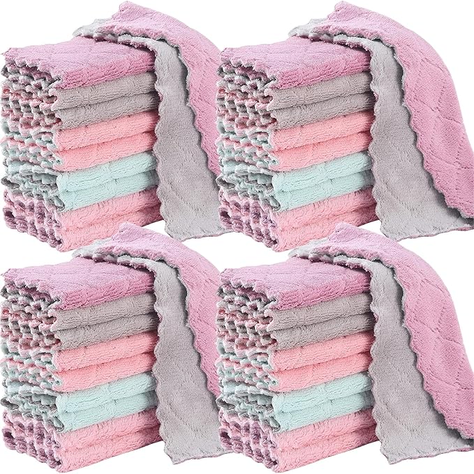 32 Pack Kitchen Dish Cloths Dish Towels, Super Soft and Absorbent Coral Fleece by Unknown