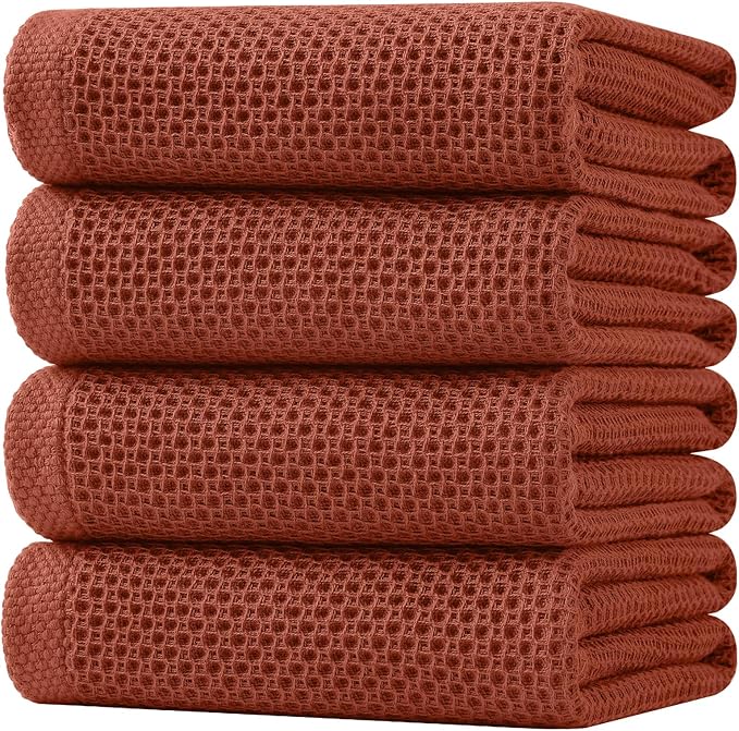 Homaxy 100% Cotton Oversized Waffle Weave Kitchen Towels 4-Pack, Rust | 20 x 28 by Homaxy