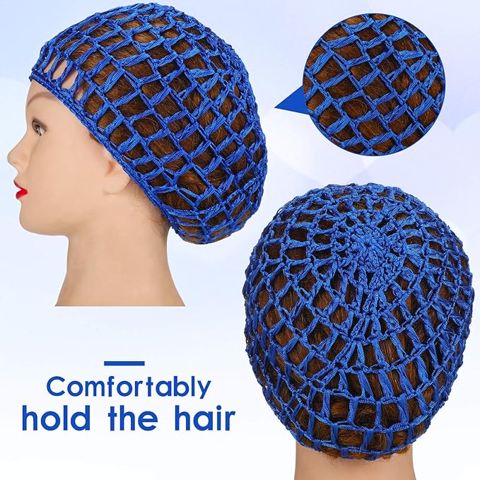 Geyoga 4 Pieces Mesh Crochet Hair Net Rayon Knit Snood Hat Thick Short Women Hairnet Snoods Cover Ornament for Sleeping (Blue)