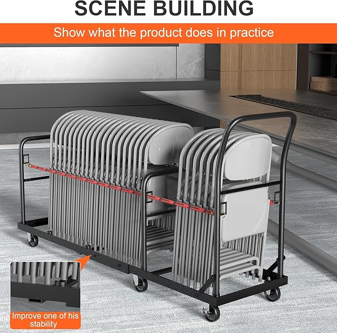 Folding Chair Cart with Wheels Heavy Duty 500 LBS Capacity, Rolling Chair Dolly for 50 Chairs w/Dual Handles & Anti-Fall Design, Commercial Cart for Events, Church, Conference, Weddings