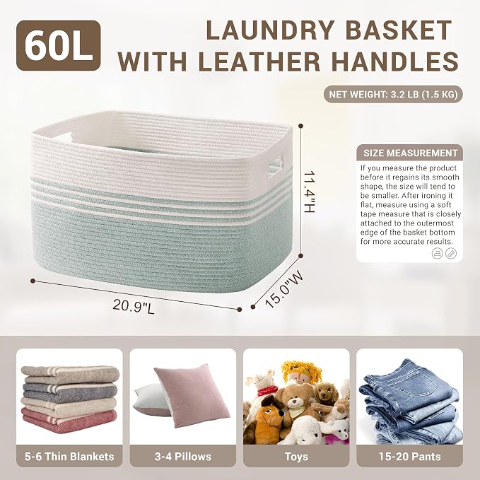 60L Woven Laundry Basket Hamper - Image 2