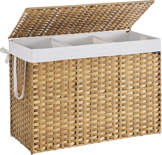 SONGMICS Laundry Hamper with Lid, 52.8 Gal Synthetic Rattan by Unknown
