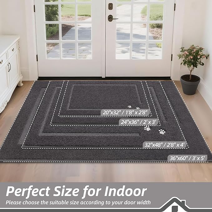 BEQHAUSE Dog Door Mat for Muddy Paws 20"x32" Dirt Trapper Absorbent Doormat Non Slip Entryway Rugs Washable Stain Resistant Welcome Floor Mat Soft Low-Profile for Front Back Door, Dark Grey