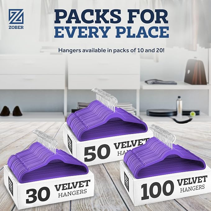 Zober Purple Velvet Hangers 50 Pack, Slim Non Slip Clothes Hangers | Slim - Image 7