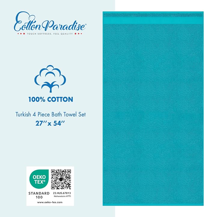 Cotton Paradise 100% Cotton Turkish Towel Set, Soft Absorbent Quick Dry - Image 4