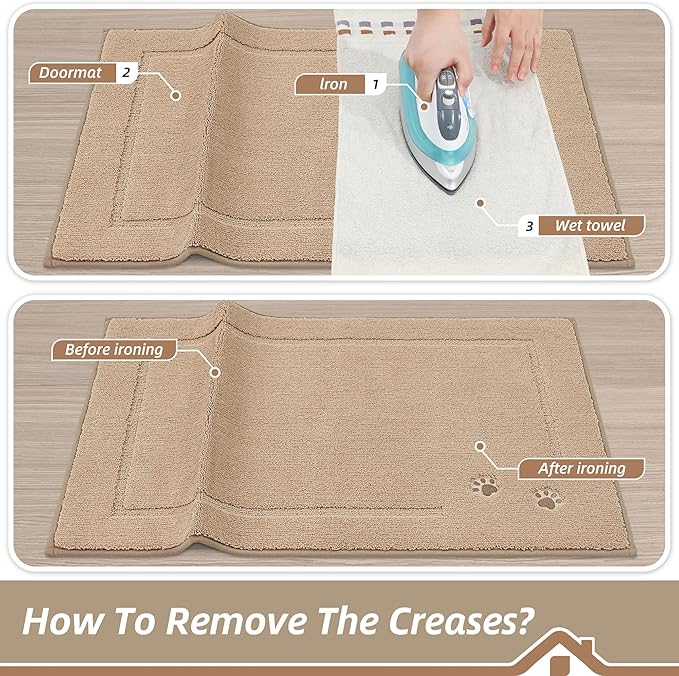 BEQHAUSE Dog Door Mat for Muddy Paws 20"x32" Dirt Trapper Absorbent Doormat Non Slip Entryway Rugs Washable Stain Resistant Welcome Floor Mat Soft Low-Profile for Front Back Door, Beige
