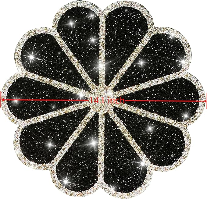 Washable Waterproof Diamond Circle Placemats for Round Tablescape Decor for Dinner and Kitchen Bling Placemats for Weddings & Special Events (Black)-4PCS