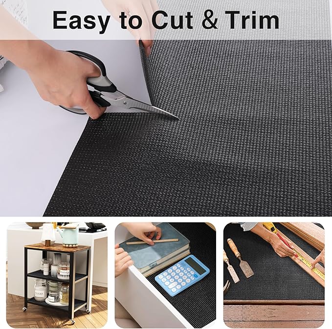PABUSIOR Cabinet Liner for Under Sink: 5 MM Thick Tool Box Foam Large Drawer Mat 20 x 98.4 Inch - Non-Slip Strong Grip Easy to Cut Shelf Liners for Shelves Black