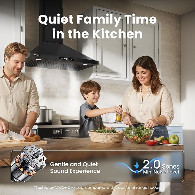 Wall Mount Range Hood 36 inch, 580 CFM Kitchen Vent Hood, Ducted/Ductless Convertible with Touch Control, Stainless Steel Stove Vent Hood, Easy Clean Filter, Black