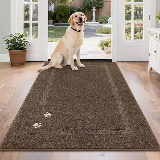 BEQHAUSE Dog Door Mat for Muddy Paws 36"x60" Dirt Trapper Absorbent Doormat Non Slip Entryway Rugs Washable Stain Resistant Welcome Floor Mat Soft Low-Profile for Front Back Door, Brown