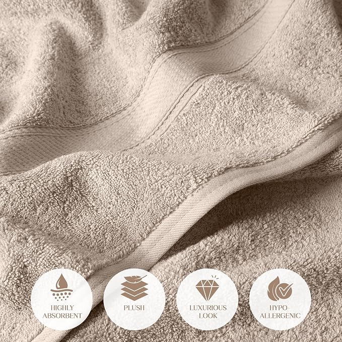 SUPERIOR Egyptian Cotton Ultra Plush & Absorbent, 3 Piece Set, Stone | Quick Dry - Image 5