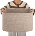 OIAHOMY Cotton Rope Basket Rectangle Blanket Basket living Room Brown by MasterofSpaceOptimization