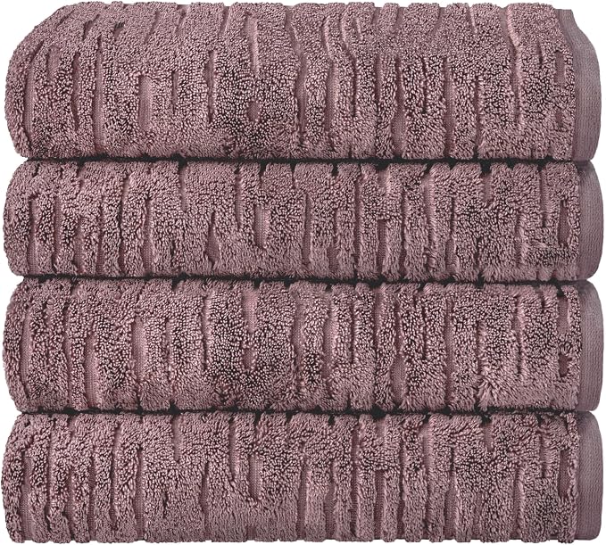 SKL Home CloudSoft 100% Cotton Luxury 4-Piece Bath Towel Set, Soft Plum | by SKLHomebySaturdayKnightLtd