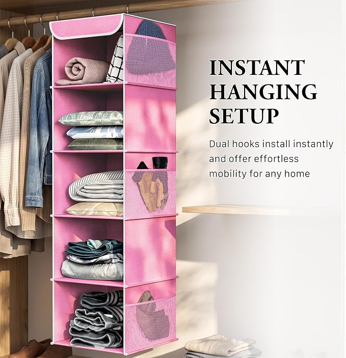 Simple Houseware 5 Shelf Hanging Closet Organizer, Top Support Metal Frame - Image 6