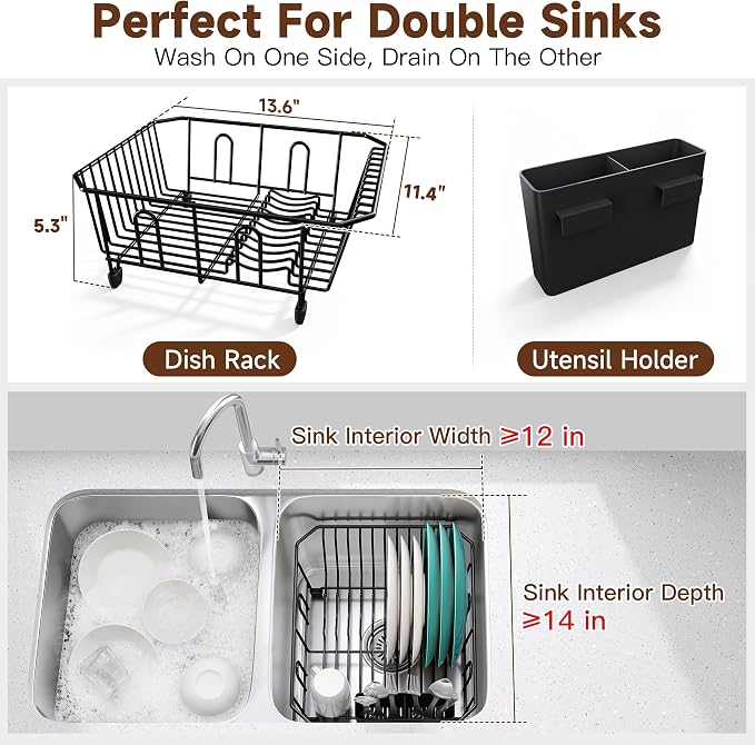 JASIWAY in Sink Dish Drying Rack, Stainless Steel Small Black Dish Drainer | - Image 2