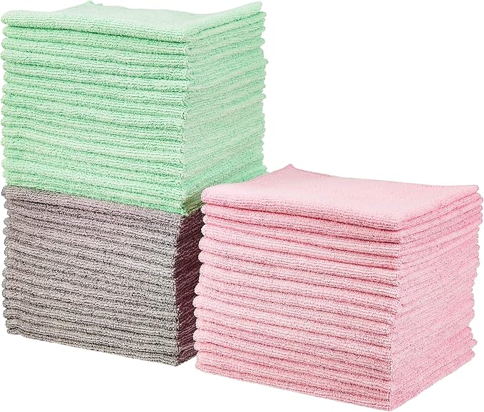 Amazon Basics Microfiber Cleaning Cloths, Ultra Absorbent, Scratch-Free by AmazonBasics