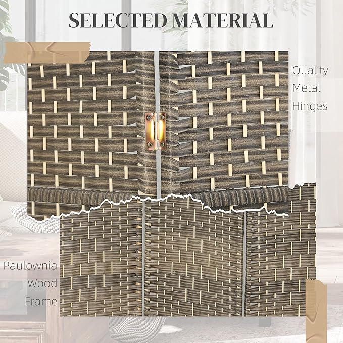 HOMCOM 4 Panel Room Divider, 6' Tall Folding Privacy Screen, Woven Freestanding Wall Partition for Home Office, Bedroom, Dark Rustic Oak