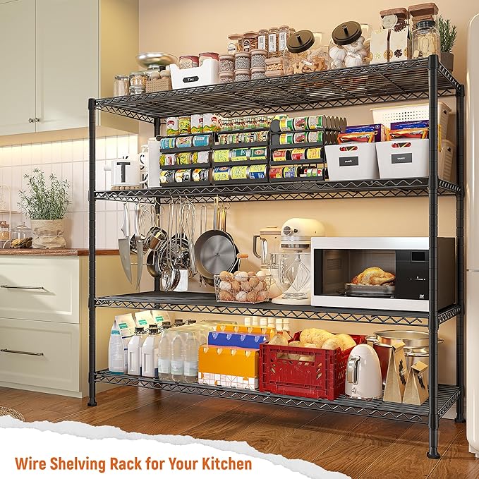 REIBII Storage Shelves 45.3''W Wire Shelving Unit 4 Tier Metal Shelves for Storage Rack Metal Shelving for Pantry Shelves Kitchen Steel Shelving, 45.3''W*63''H*17.7" D