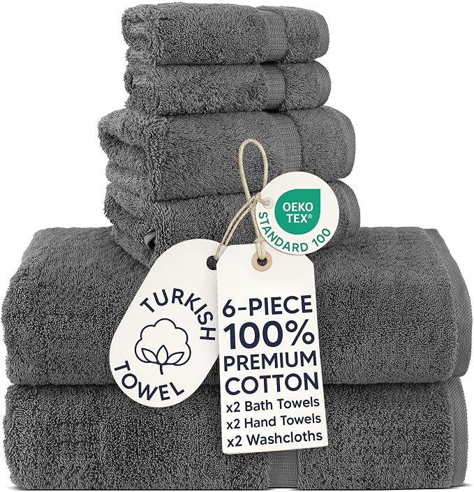 Chakir Turkish Linens 100% Cotton 6-Piece Towel Set, Dark Gray | Premium Cotton by ChakirTurkishLinens