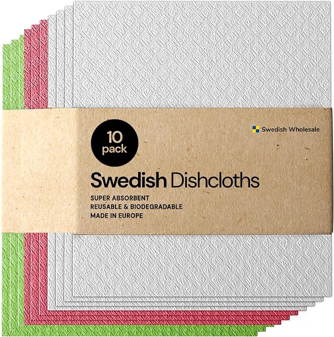 Swedish Wholesale Dishcloths Reusable 8" x 7" Sponge Cloths, Bulk 10 Pack of by SwedishWholesale