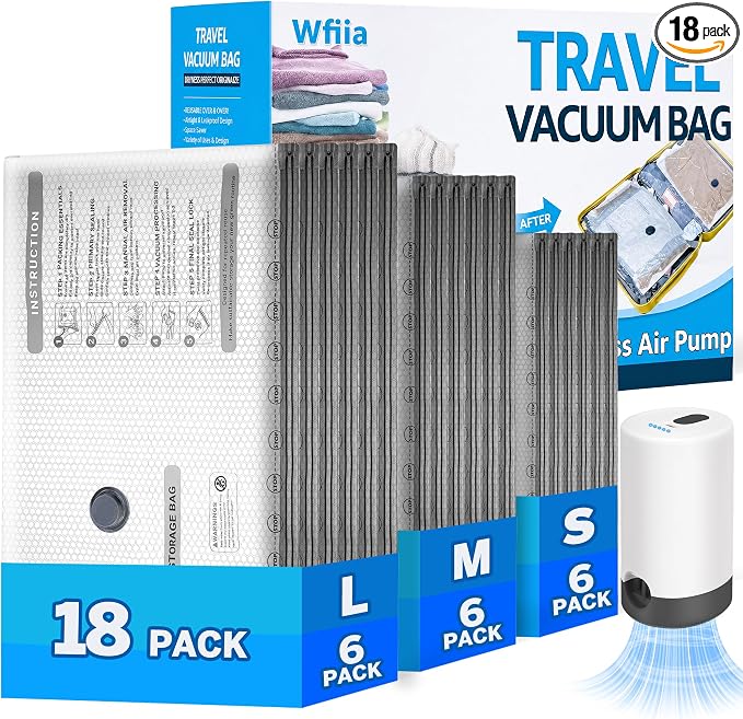 18 Packs Vacuum Bags for Travel by Wfiia