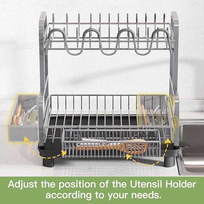 BOOSINY 2 Tier Dish Drying Rack and Drainboard Set - Image 6