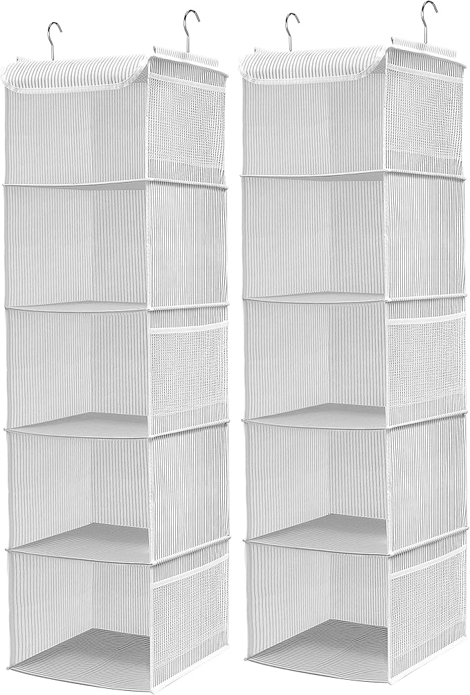 5 Shelves Hanging Closet Organizer, 2 Pack Hanging Storage by BrilliantJo