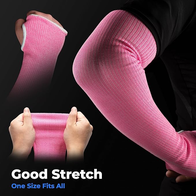 OriStout Cut Resistant Gardening Sleeves with Thumb Hole, Pink, 2 Pairs, Protective Arm Sleeves for Yard Work, Yard Working, Welding, Arm Guards for Biting, Pet Grooming