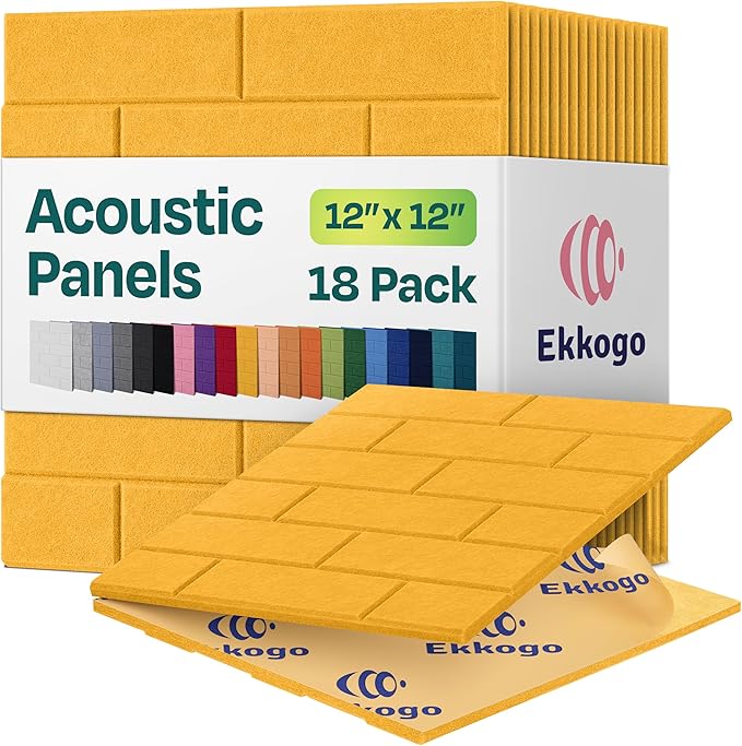 Acoustic Panels 18-Pack Soundproof Wall Panels 12"X12"X0.4" Brick Style Sound Panels Premium Sound Dampening Panels Easy Self Adhesive Installation - [Yellow Orange Gold]