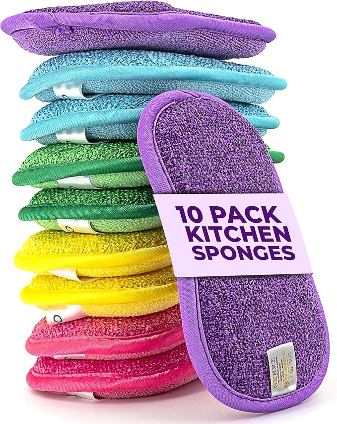 – 10 Kitchen Sponges Pack– Washable and Reusable Dishes Sponge Rubber – 6 X 3 by ONUTIS