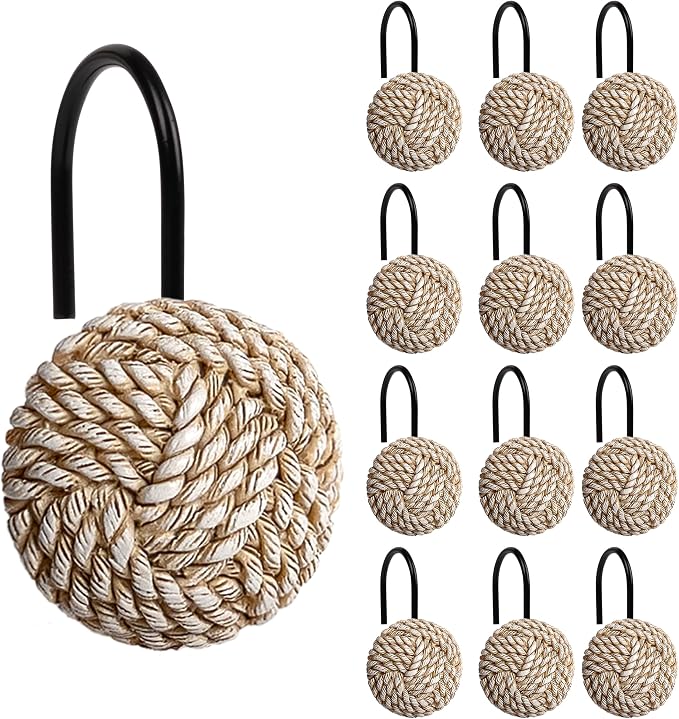 Sunlit Boho Knots Shower Curtain Hooks, Home Decorative Shower Curtain Rings by Sunlit
