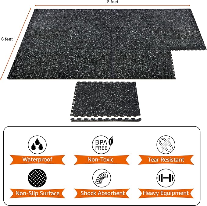 Sivan Fitness 1/2" Thick Rubber Top High-Density EVA Foam Gym Flooring for Home Gym - 48 Sq Ft Exercise Mat Tiles for Workout, Yoga, MMA, Heavy Exercise Equipment Mat - 12 Interlocking Gym Floor Mat