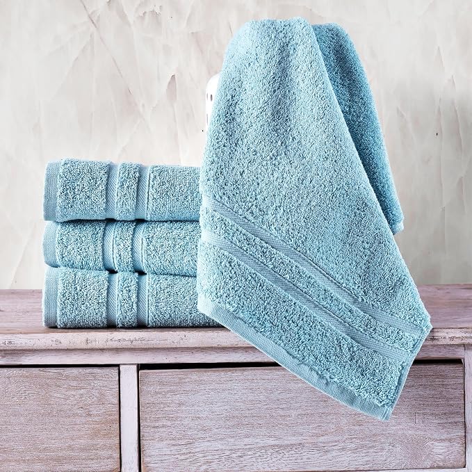 Hawmam Linen Light Blue Hand Towels 4 Pack Turkish Cotton Premium Quality Soft - Image 5