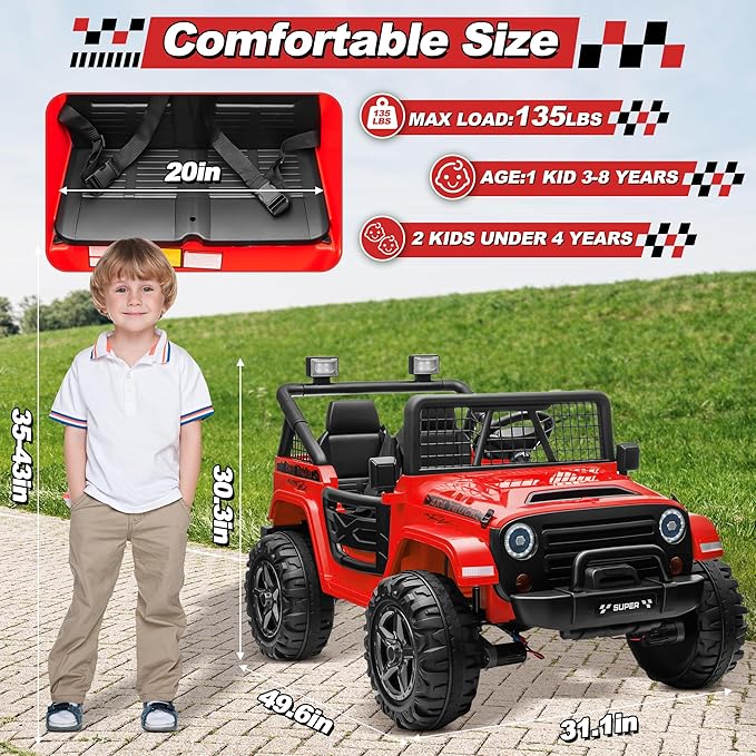 24V Ride on Car with Remote Control, XL 2 Seater 4WD/2WD Switchable Truck w/4X200W Motor, 20 Inch Wide Seat, Gift Flower Power Car Wheels 24 Volt Big Truck for Boys Girls, Red