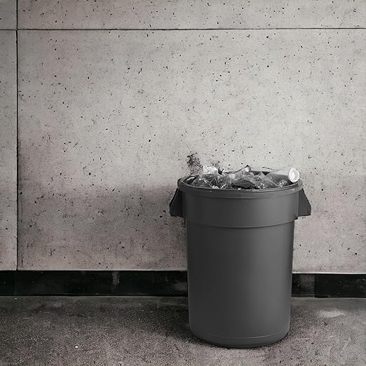 PRO&Family Commercial Round Trash Can, Ingredient Bin, Heavy-Duty Plastic, Anti-Static, Kitchen, Office, Outdoor Use (Black, 44 Gallon)