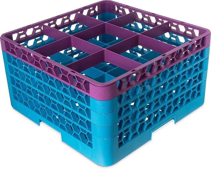 CFS RG9-4C414 OptiClean 9 Compartment Glass Rack with 4 Extenders, 10.3", Polypropylene, Lavender/CFS Blue