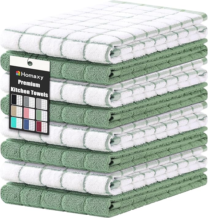 Homaxy Large Premium Cotton Kitchen Towels 16"x 28", 8 Pack, Grass Green by Homaxy