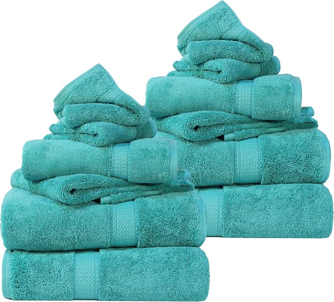 SUPERIOR Egyptian Cotton Ultra Plush & Absorbent, 12 Piece Set, Turquoise | by SUPERIOR