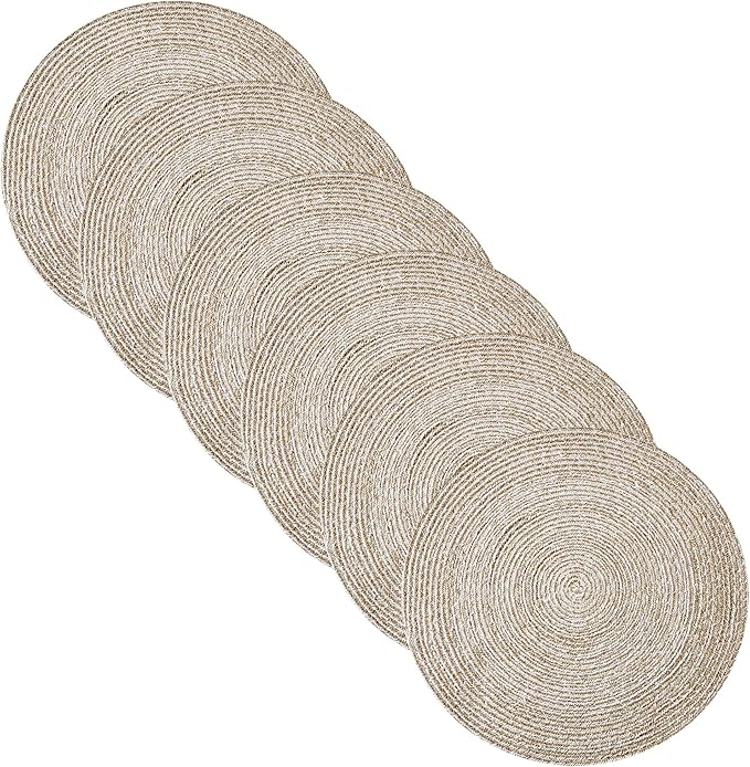 Round Placemats Set of 4-100% Cotton Two-Tone Placemat for Dining Table - Woven Braided Table Setting Place Mat - Washable Table Decor for Kitchen, Farmhouse, Rustic, Everyday Use, Eggshell