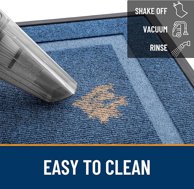 OLANLY Front Door Mat Indoor Outdoor Entrance, Waterproof All-Season, All-Weather Doormat, Sturdy Natural Rubber, Fade Resistant, Low Profile, Easy Clean Patio Porch Entryway Mat, 59x40, Light Blue