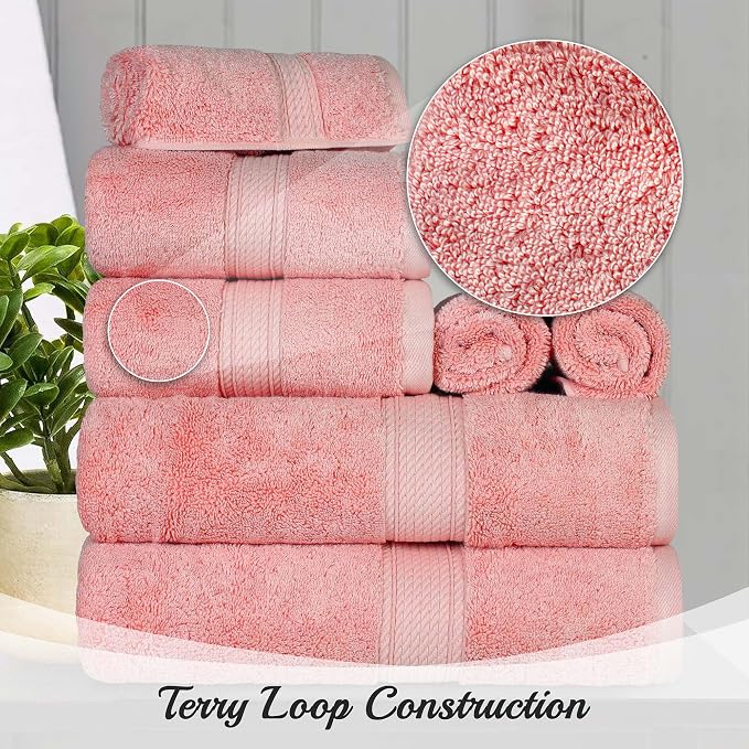 Superior Egyptian Cotton 800 GSM Plush & Absorbent, 9 Piece Set, Tea Rose | - Image 3