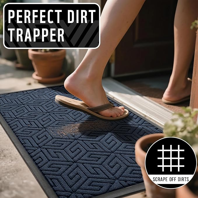 Yimobra Large Door Mat 47x24, All-Weather Waterproof Outdoor Mats for Front Door, Non Slip Rubber Doormat for Patio Proch Outside Entryway Indoor, Blue
