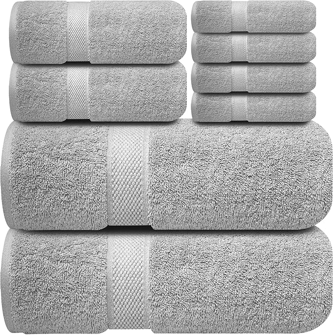 Infinitee Xclusives 100% Cotton Bath Towel Set – 8 Piece Bathroom Towel Set | – by InfiniteeXclusives